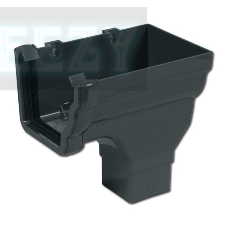 Flo Plast Niagara 110mm x 80mm Ogee Gutter Stop End Outlet Right Hand Anthracite Grey uPVC RON3.A