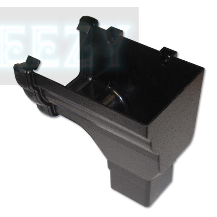 Flo Plast Ogee Gutter Stop End Outlet RH 110mm x 80mm Cast Iron Effect RON3.CI